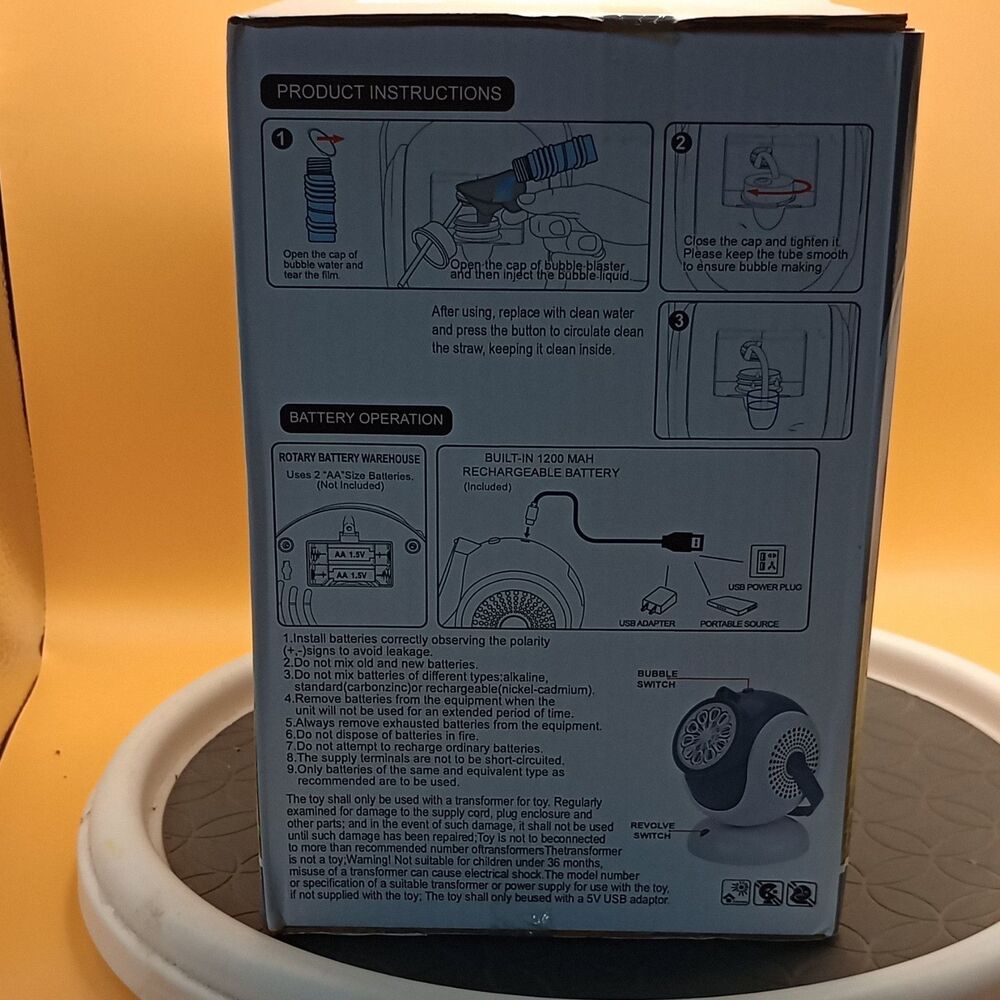Multihole Bubble Machine 360° Rotation USB Rechargeable Ages 3+ MY299A-2 - Picture 2 of 5